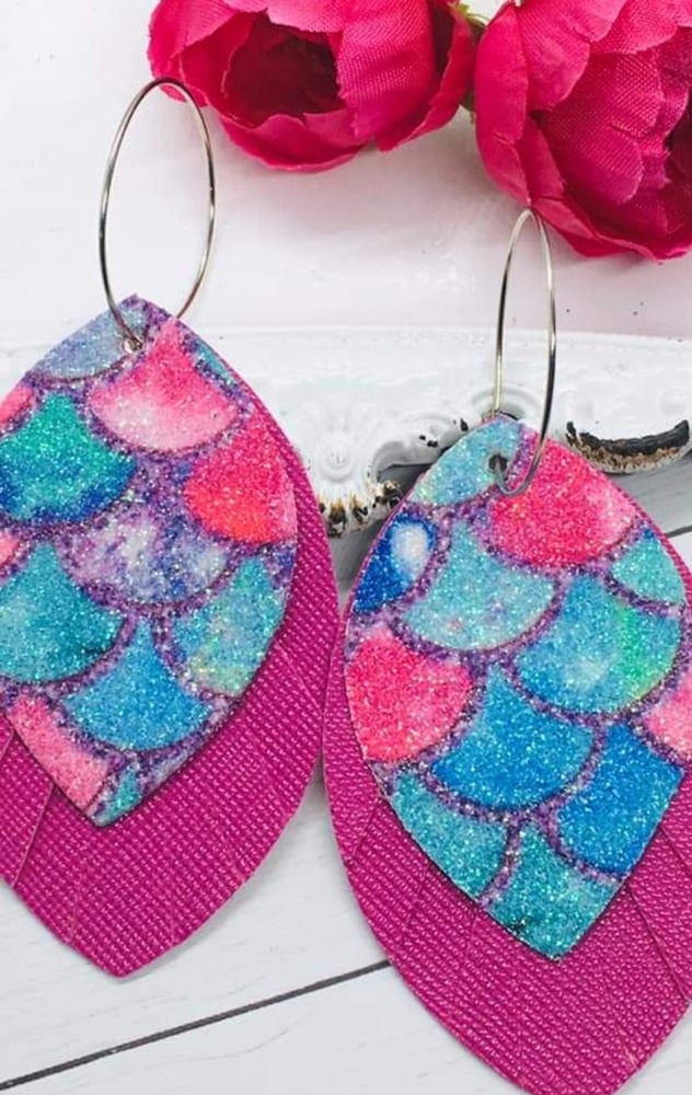 Vegan Leather Earrings-Pink Mermaid